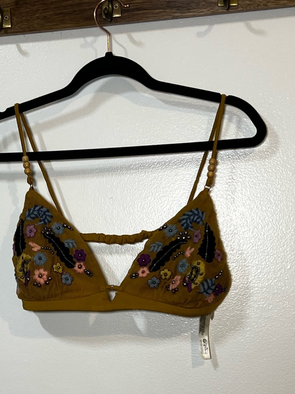 Free People Mustard Embroidered Floral Bralette